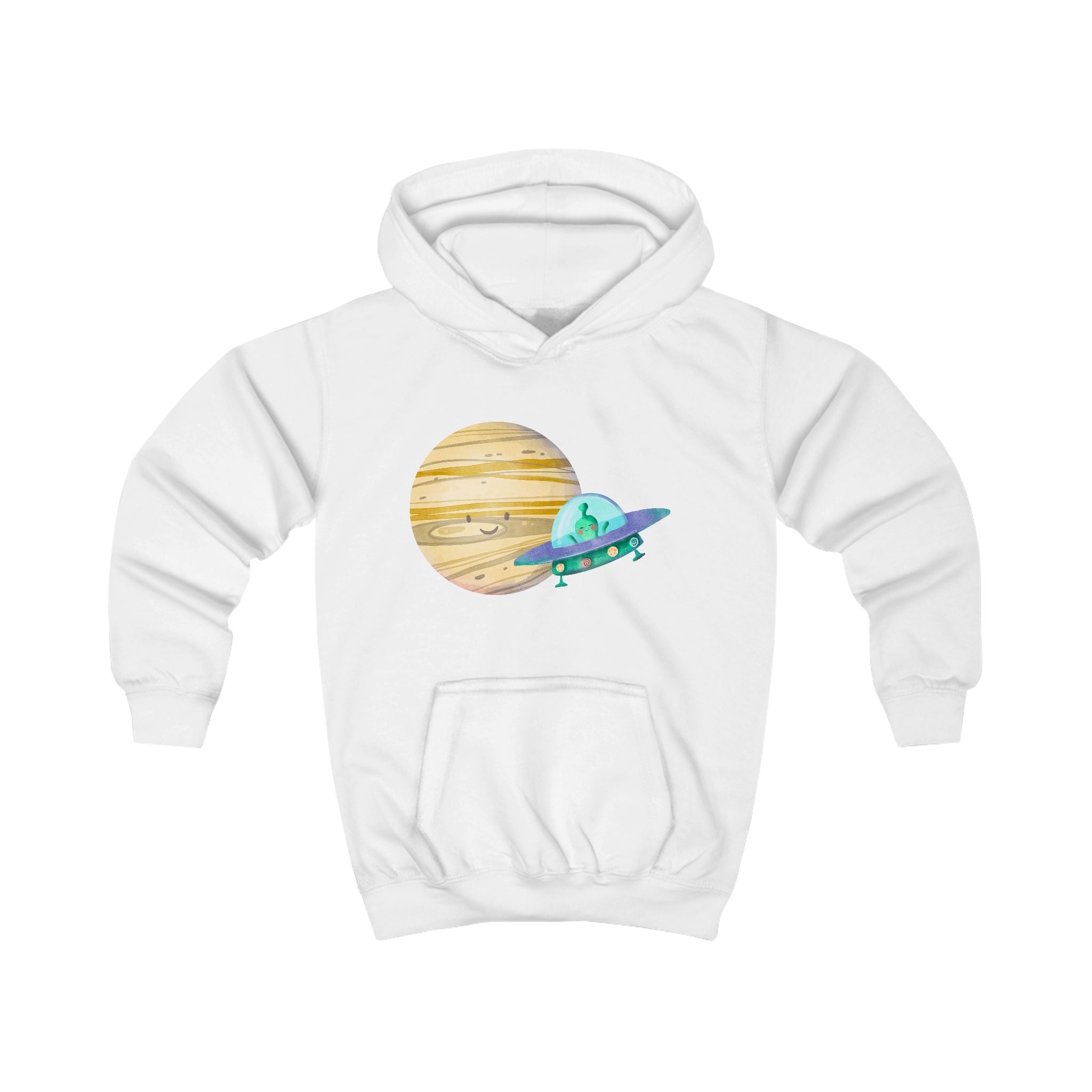 Kids Hoodie – Saturn & UFO (Aquarell, Unisex, 2XS–S)