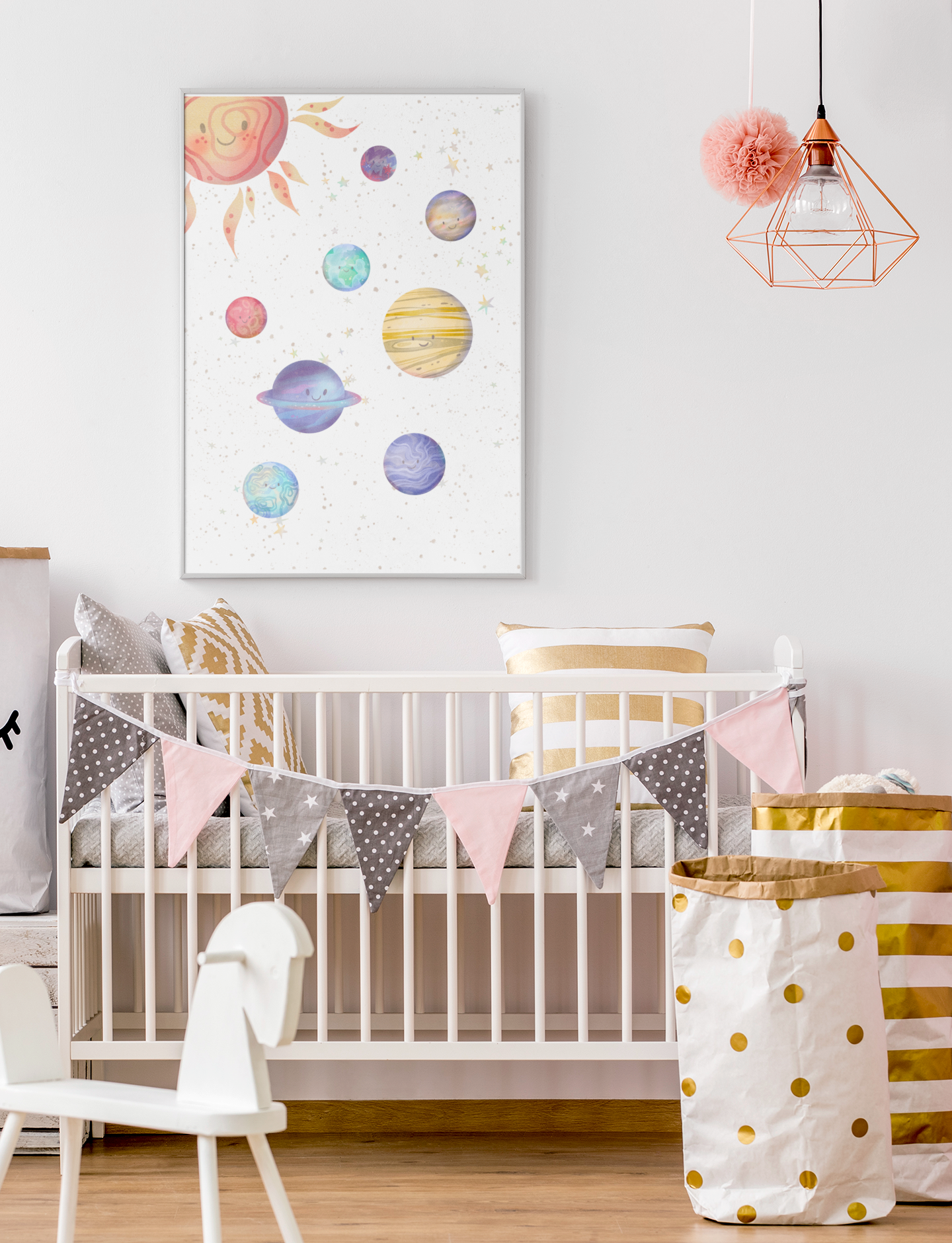 Kinderzimmer Poster – Planeten Mix (Weiß)