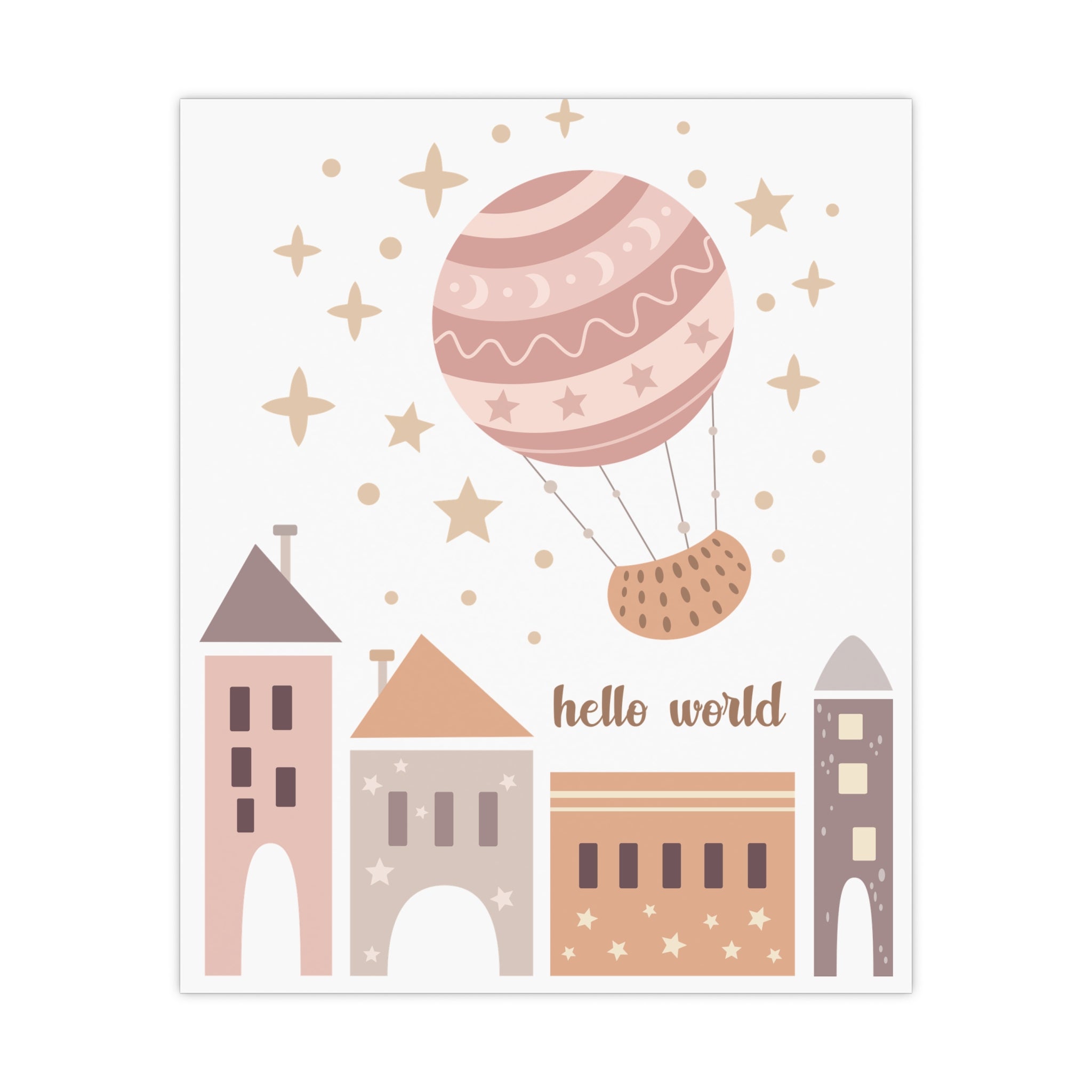 Boho Kinderzimmer Poster – „Hello world“ Ballonplanet & Stadt