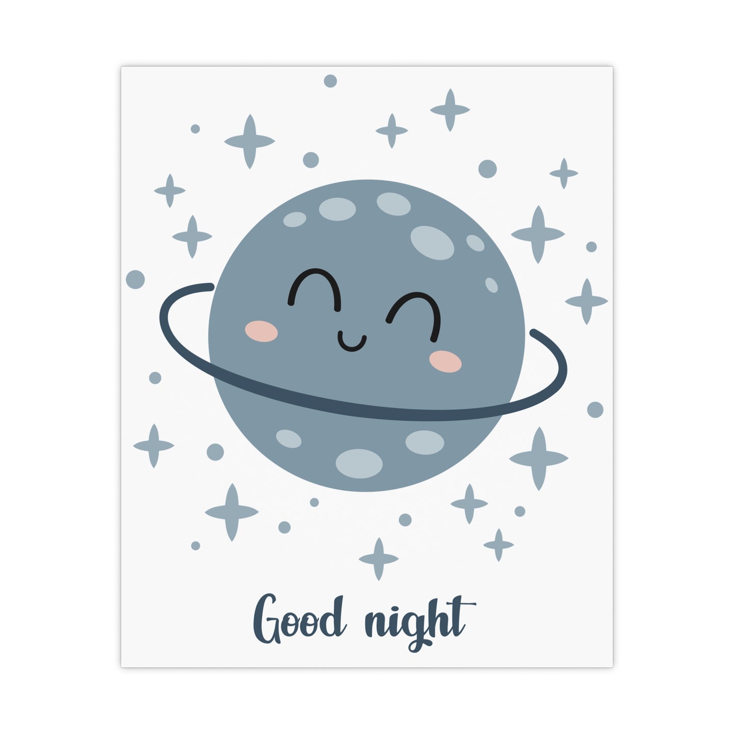 Boho Kinderzimmer Poster – Planet „Good night“ (Blau)