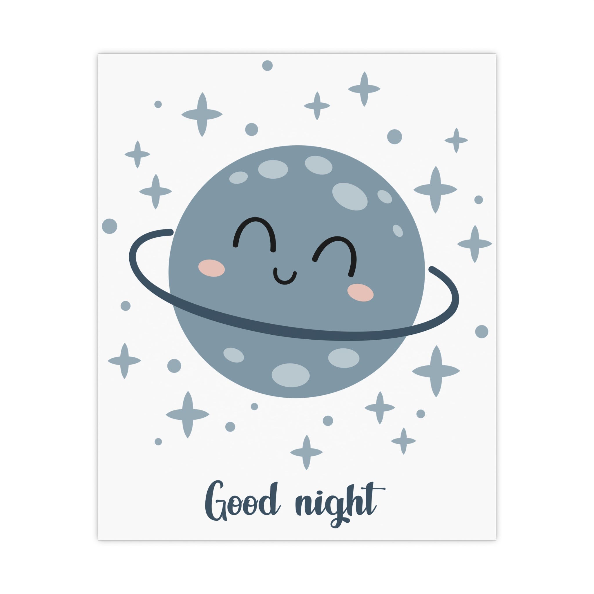 Boho Kinderzimmer Poster – Planet „Good night“ (Blau)