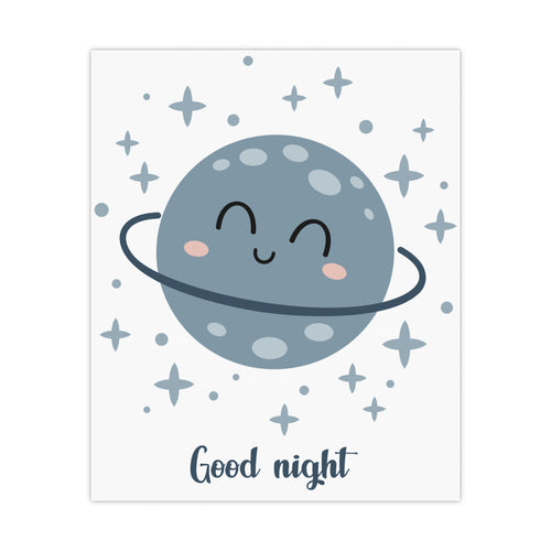 Boho Kinderzimmer Poster – Planet „Good night“ (Blau)