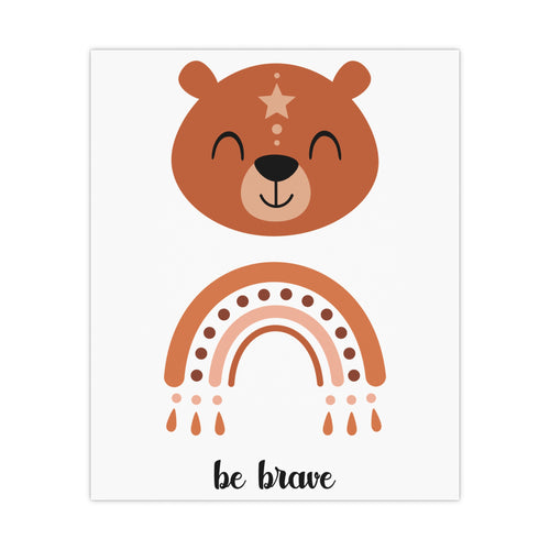 Boho Kinderzimmer Poster – „Be brave“ Bär & Regenbogen