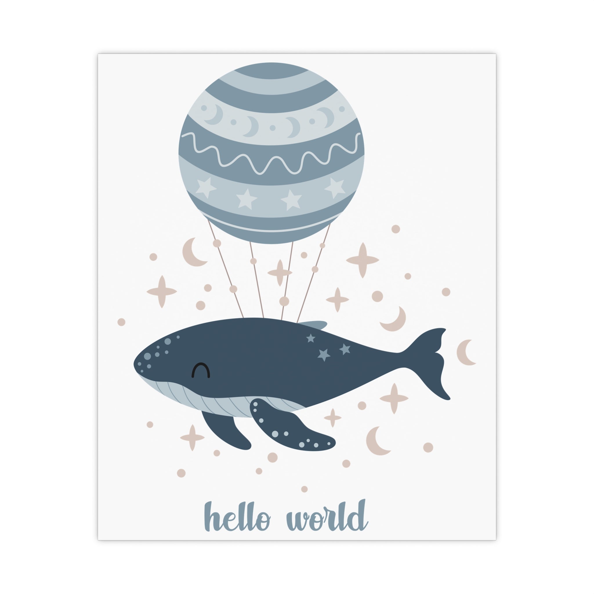 Boho Kinderzimmer Poster – Wal „hello world“ (Neutral)