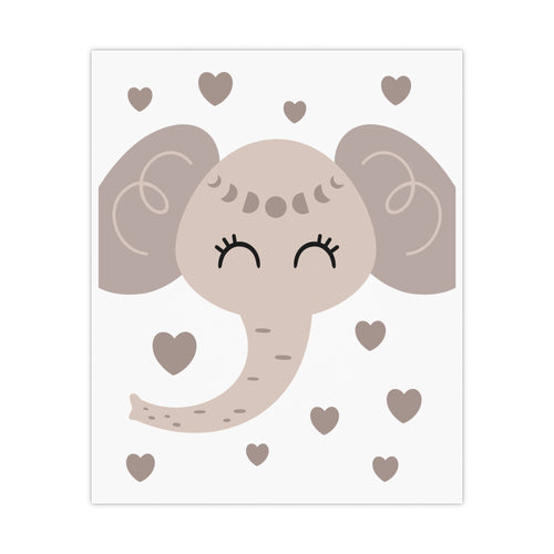 Boho Kinderzimmer Poster – Elefant mit Herzen (Neutral)