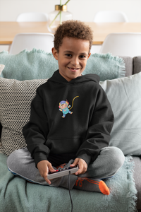 Kinder Hoodie „Aquarell Astronaut“ in Jet Black – Unisex, 80 % Baumwolle, Größen 2XS–S, Mommy’s Hero