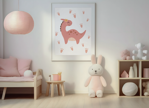 Kinderzimmer Poster – Dino Girl | Dino Footprints
