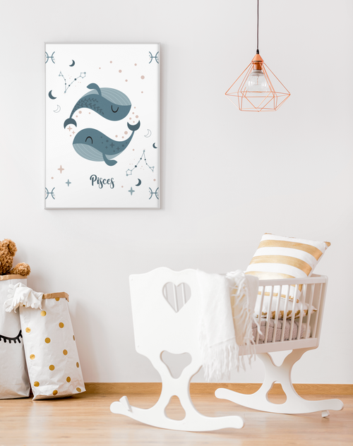 Kinderzimmer-Poster Sternzeichen Fische im Rahmen an der Wand – Mommy’s Hero
