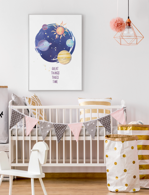 Kinderzimmer-Poster Great things take time – Space / Aquarell – Mommy’s Hero