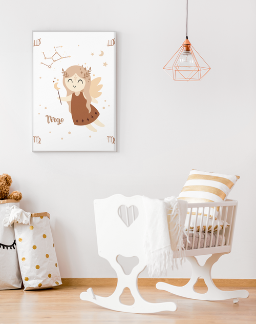 Kinderzimmer-Poster Sternzeichen Jungfrau im Rahmen an der Wand – Mommy’s Hero