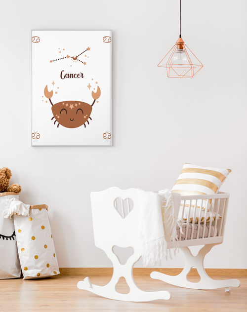 Kinderzimmer-Poster Sternzeichen Krebs im Rahmen an der Wand – Mommy’s Hero