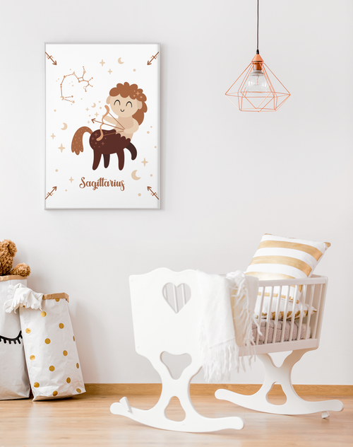 Kinderzimmer-Poster Sternzeichen Schütze im Rahmen an der Wand – Mommy’s Hero