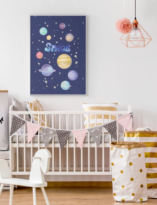 Kinderzimmer-Poster SPACE – Weltraum / Aquarell – Mommy’s Hero