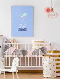 Kinderzimmer-Poster Take care of your space – Weltraum / Aquarell – Mommy’s Hero