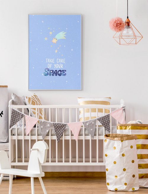Kinderzimmer-Poster Take care of your space – Weltraum / Aquarell – Mommy’s Hero