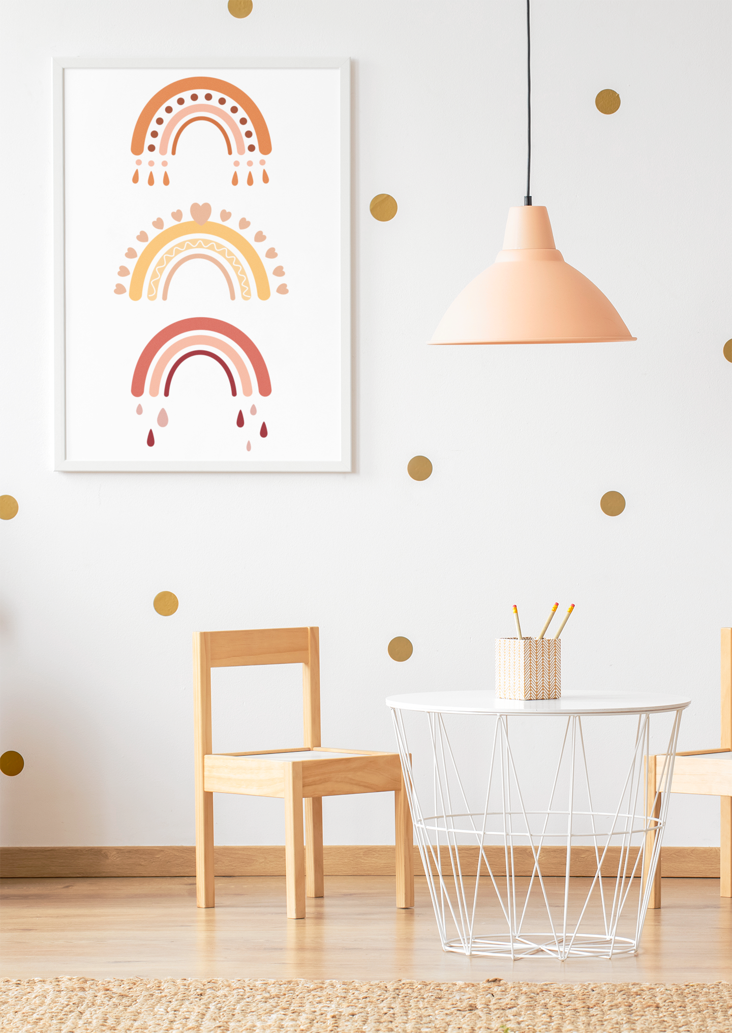 Boho Kinderzimmer Poster – Regenbogen Trio (Neutral)