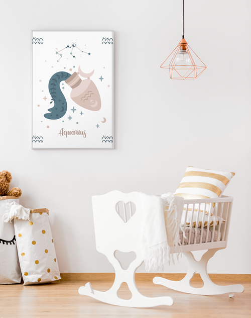 Kinderzimmer-Poster Sternzeichen Wassermann im Rahmen an der Wand – Mommy’s Hero