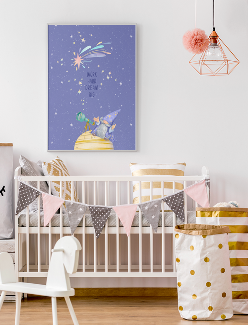 Kinderzimmer-Poster Work hard, dream big – Space / Sterne – Mommy’s Hero