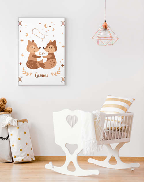 Kinderzimmer-Poster Sternzeichen Zwillinge im Rahmen an der Wand – Mommy’s Hero